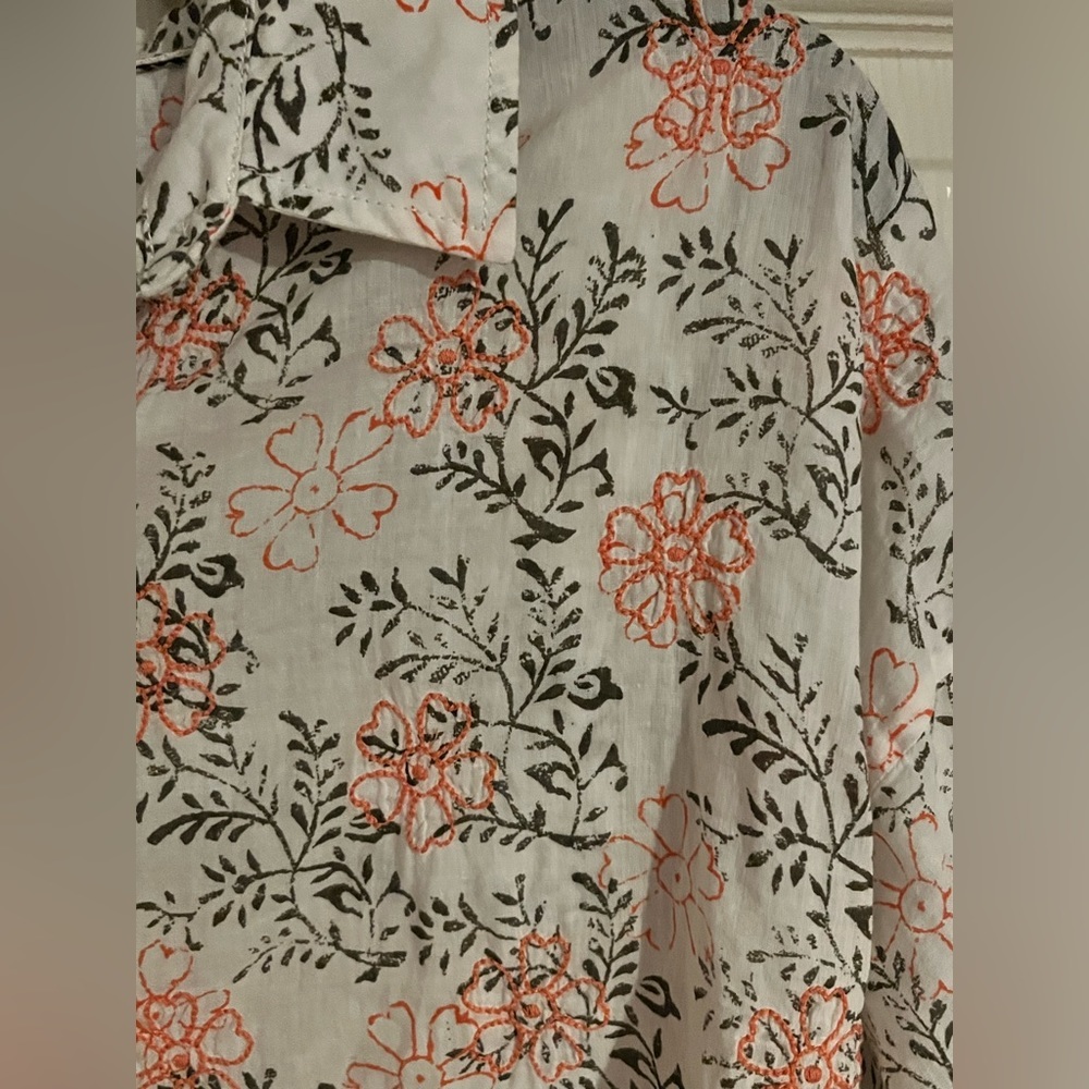 Anthropologie Womens Button Down Blouse, Size XS, White Black Orange Floral - Picture 4 of 7